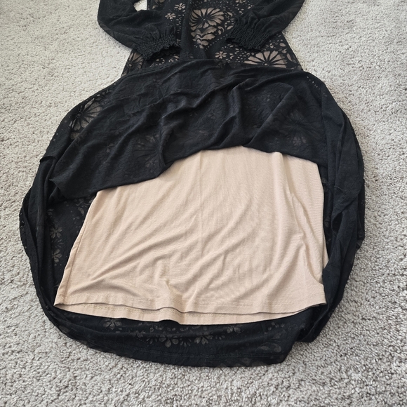 Farm Rio Anthropologie Dress XS Black Open Back Floral Midi Whimsy Goth Illusion - Picture 11 of 14